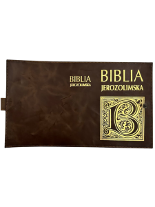 Okładka na Biblię Jerozolimską małą  złocone wytłoczenia skóra brązowa miękka
