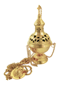 Trybularz liturgiczny mosiądz pozłacany 26,5 x 11,5 cm