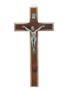 Krzyż drewniany ciemny z jasnym frezem 17,5 cm