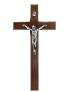 Krzyż drewniany ciemny z jasnym frezowaniem 20,5 cm