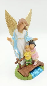 Figurka Anioł Stróż na kładce 17cm ręcznie malowany 