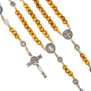 Różaniec drewniany sznurek św. Benedykt 8mm