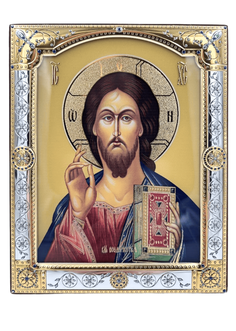 Ikona Jezus Pantokrator za szkłem 16,7x20,6 cm