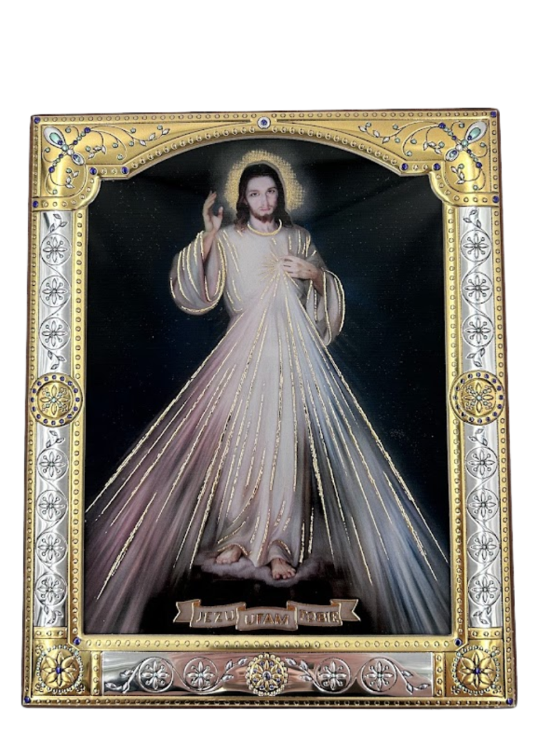 Ikona Jezus Miłosierny za szkłem 11,6x14,3 cm