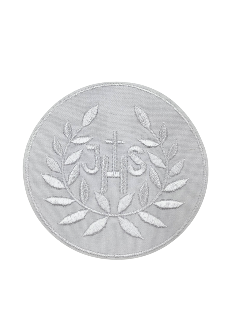 Naszywka IHS materiałowa 8cm liście srebrne