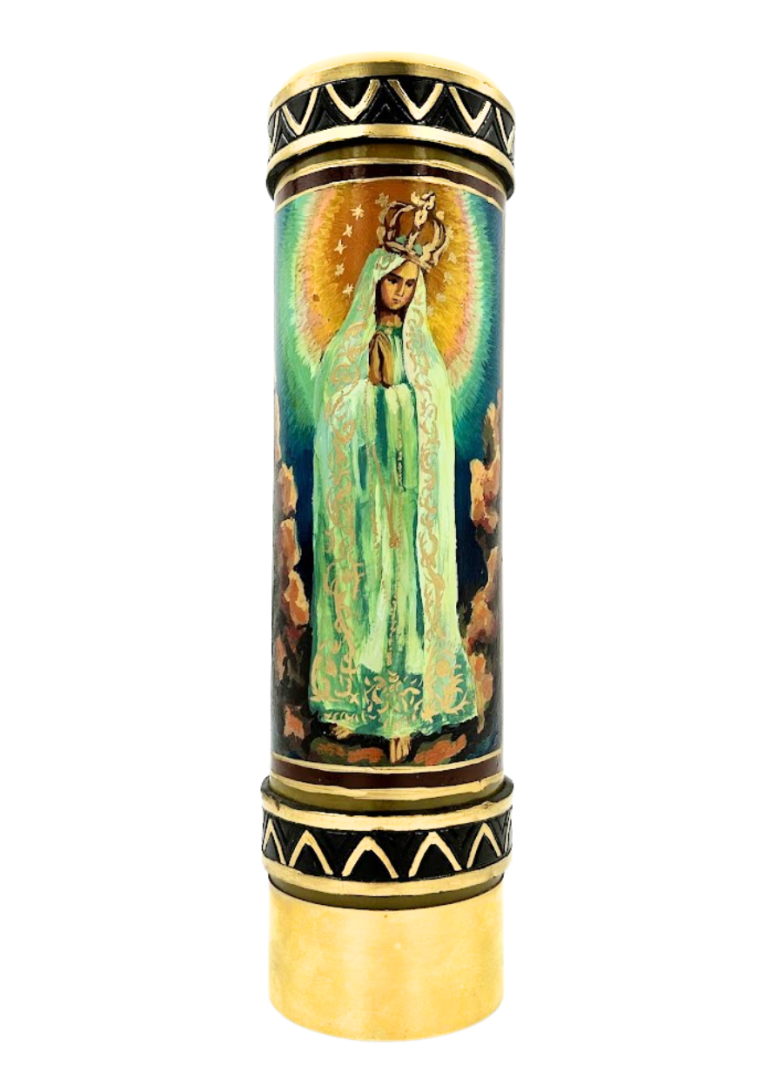 Świeca olejowa woskowa malowana MB Fatimska 30 x 8 cm