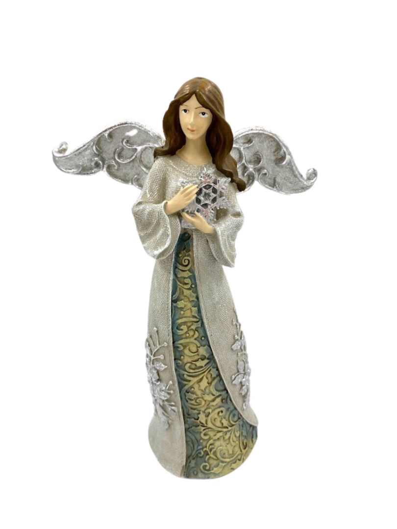 Figura Anioł ze śnieżynką 23 cm