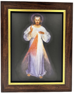 Obraz Jezusa Miłosiernego wileński płótno r. drewniana 50 x 40 cm