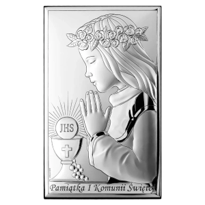 Obrazek srebrny Pamiątka I Komunii Św. 9x15cm dziewczynka