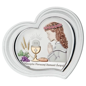 Obrazek srebrny Pamiątka I Komunii Św. 14x12cm dziewczynka