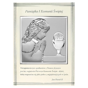 Obrazek srebrny Pamiątka I Komunii Św. 10,3x14cm dziewczynka