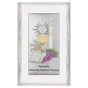 Obrazek srebrny Pamiątka I Komunii Świętej 9x13,5cm IHS
