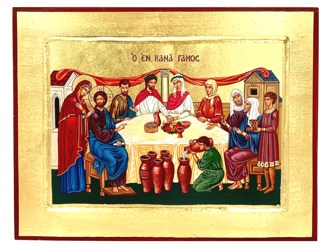 Ikona bizantyjska Jezus na weselu w Kanie Galilejskiej 18 x 14 cm