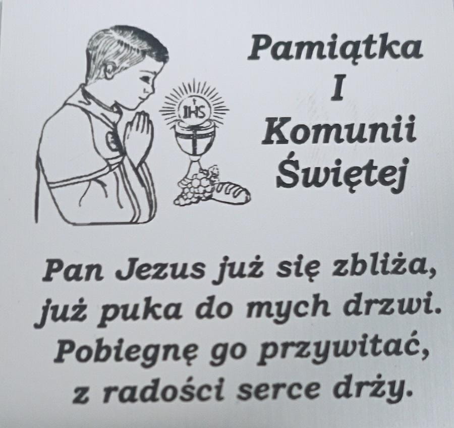 Tabliczka grawer Pamiątka I Komunii Św. chłopiec 5x5cm