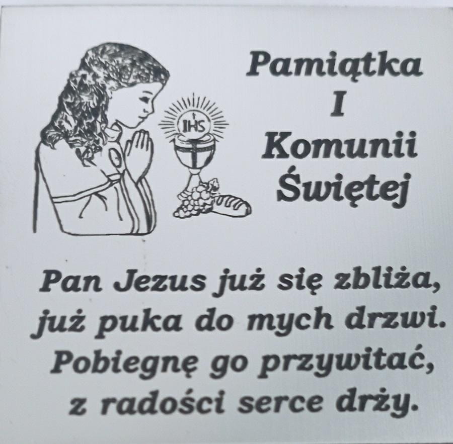 Tabliczka grawer Pamiątka I Komunii Św. dziewczynka 5x5cm 