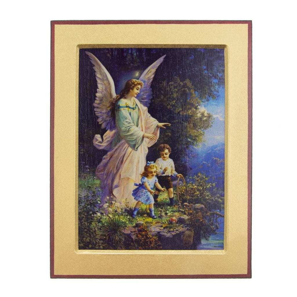 Ikona Anioł Stróż i dzieci na skarpie z certyfikatem 17x13 cm 