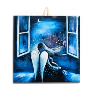 Płytka ceramiczna 10x10cm obrazek Lubię Noc 